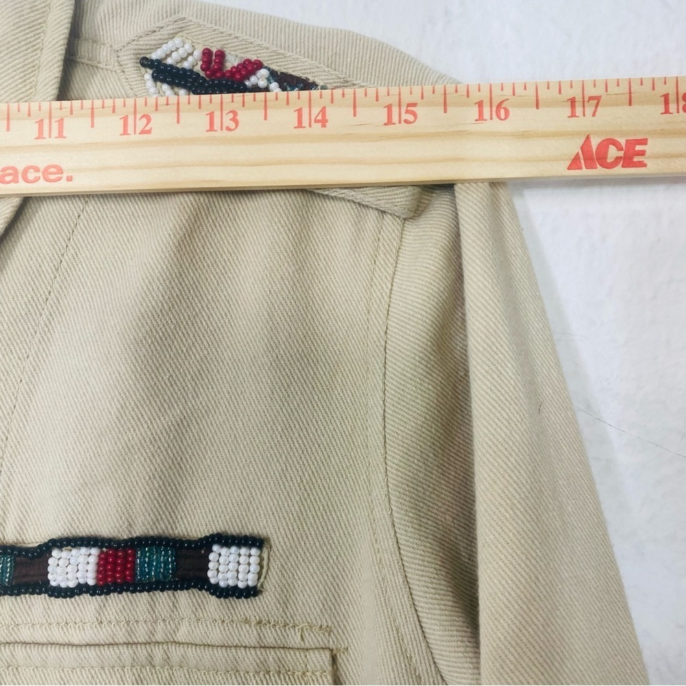 Khaki Denim Military Utility Jacket with Southwestern Beaded Details Women’s M - Picture 7 of 11